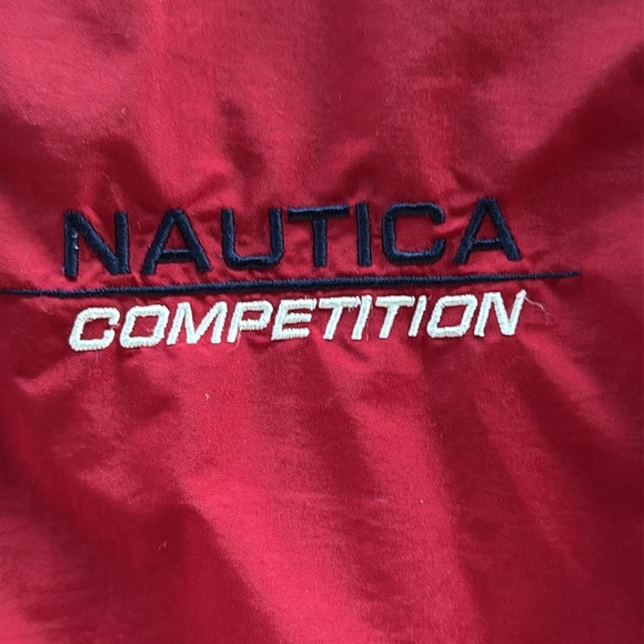 Vintage NAUTICA Competition Spellout Windbreaker Jacket Red w/Navy Stripe Detail - Picture 9 of 16
